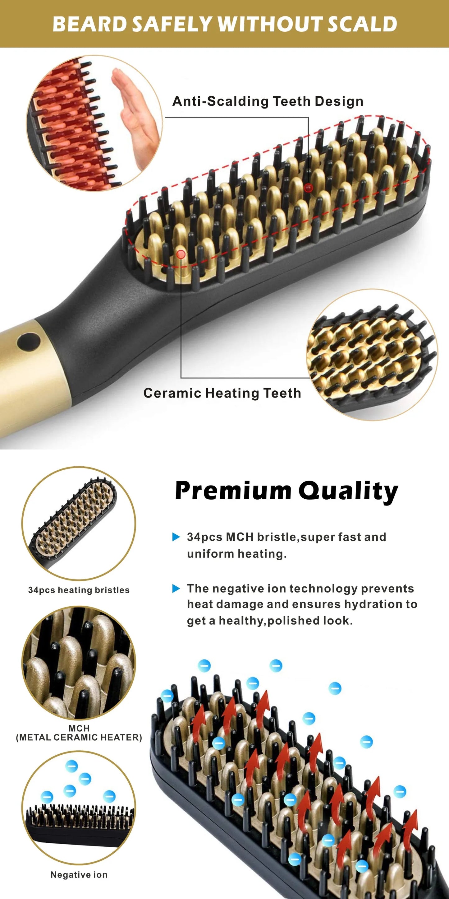Electric Professional Beard Hair Straightener Comb Brush Hair Straightening Multifunctional Hair Curler Fast Heating Styling Tool