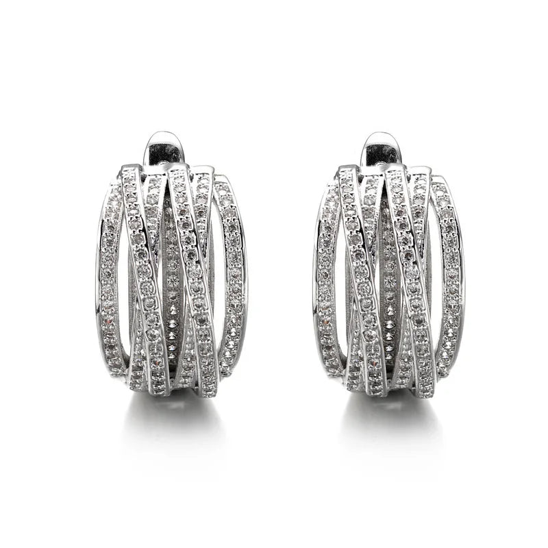 Luxury Crystal Weave Cross Hoop Earrings for Women Fashion Statement Trendy Jewelry Accessories
