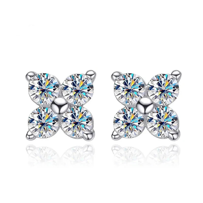 Stylish Moissanite Flower Stud Earrings for Women Girls 4 Round Stones VVS1 Quality S925 Sterling Silver Jewelry