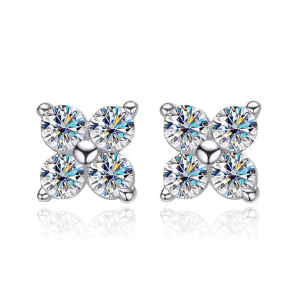 Stylish Moissanite Flower Stud Earrings for Women Girls 4 Round Stones VVS1 Quality S925 Sterling Silver Jewelry