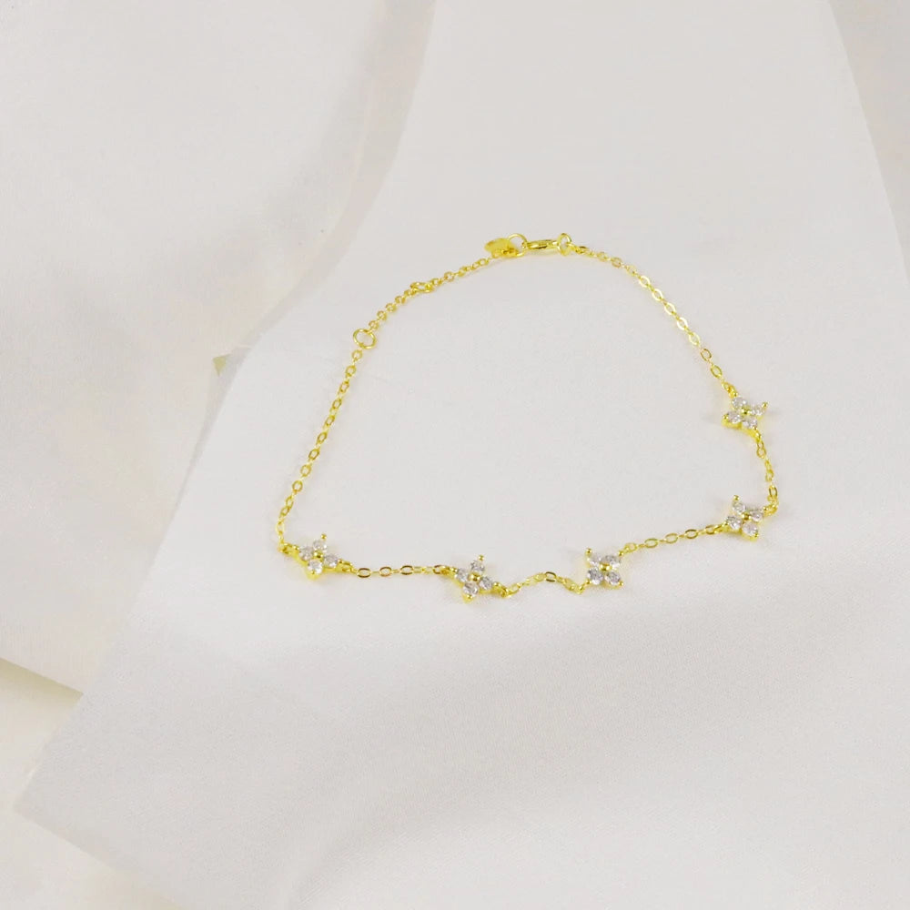 Luxury Dainty 925 Sterling Silver Turquoise Crystals Four Leaf Clover Pendant Necklaces for Women Petal Patter Popular Jewelry