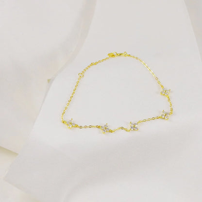 Luxury Dainty 925 Sterling Silver Turquoise Crystals Four Leaf Clover Pendant Necklaces for Women Petal Patter Popular Jewelry