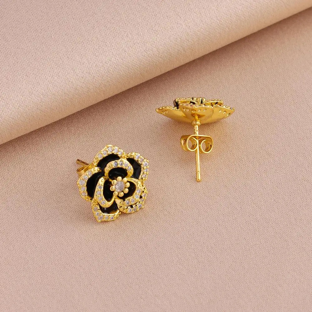 Modern Luxurious Black Rose Crystal Pendant Stainless Steel Necklaces and Earrings for Women Fashion Trendy Jewelry Accessories