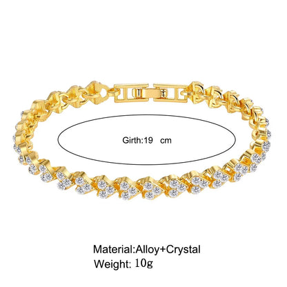 Modern Luxury Roman Crystal Heart Chain Bracelets for Women Shiny Bangle Silver Gold Rose Gold Jewelry Accessories
