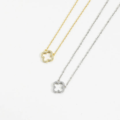 Four Leaf Clover Pendant Necklace 925 Sterling Silver Gold Color Flower Chain Luxury Fine Womens Jewelry
