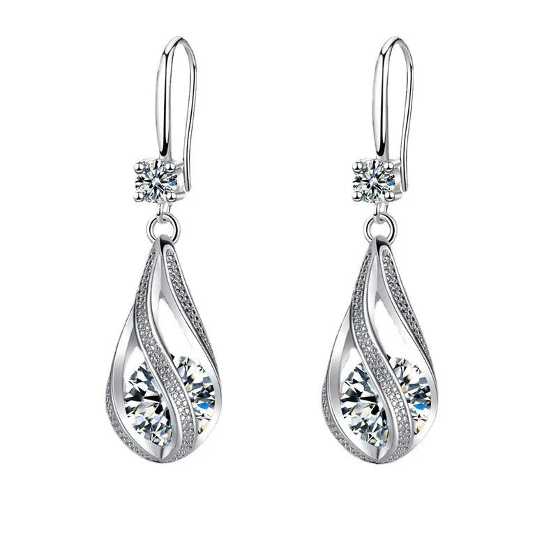 Luxury Crystal Spiral Drop 925 Sterling Silver Dangle Earrings for Woman Fine Accessories Jewelry