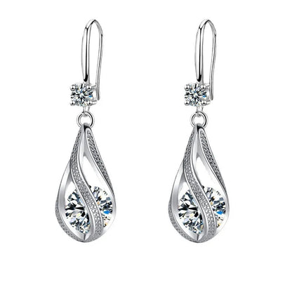 Luxury Crystal Spiral Drop 925 Sterling Silver Dangle Earrings for Woman Fine Accessories Jewelry