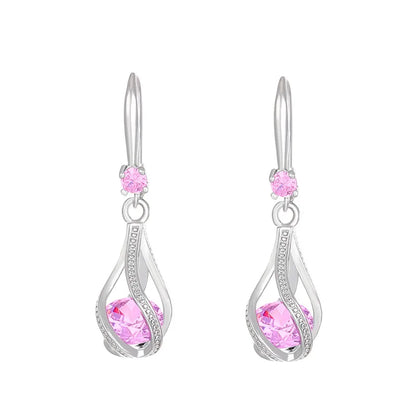 Luxury Crystal Spiral Drop 925 Sterling Silver Dangle Earrings for Woman Fine Accessories Jewelry