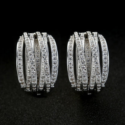 Luxury Crystal Weave Cross Hoop Earrings for Women Fashion Statement Trendy Jewelry Accessories