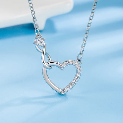 Interlocking Heart Crystals Necklace for Women 925 Sterling Silver Zircon Luxury Jewelry Quality Gift