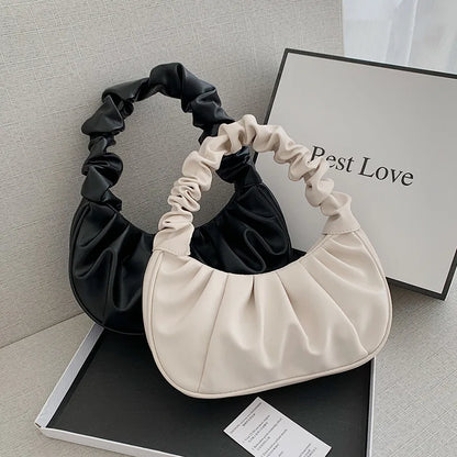Pleated Fashion Saddle Underarm Handbags for Women TPU Leather Shoulder Dumpling Bags