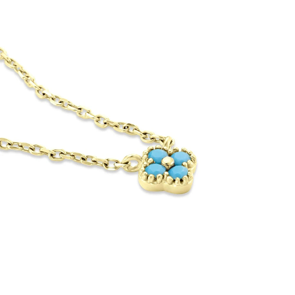 Luxury Dainty 925 Sterling Silver Turquoise Crystals Four Leaf Clover Pendant Necklaces for Women Petal Patter Popular Jewelry