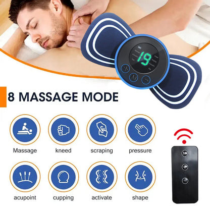 Mini Portable Back Neck and Spine Remote Control Massager with Patches for Full Body Massage with Multi-mode Adjustment