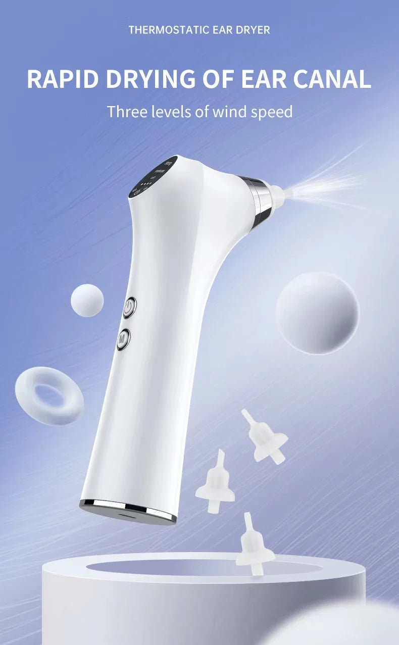 Intelligent Constant Temperature Ear Dryer 3 Speed Blower Levels for Ear Canal Drying and Care with 3 Types of Ear Tips