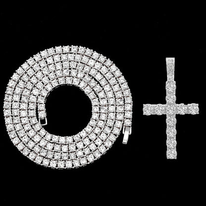 Fashion Iced Out Silver Gold Color Cross Pendant and Necklace for Men Women 4mm Tennis 3mm Rope Chain Bling Zircon Jewelry