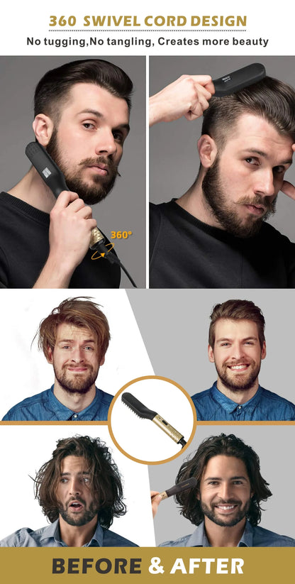 Electric Professional Beard Hair Straightener Comb Brush Hair Straightening Multifunctional Hair Curler Fast Heating Styling Tool