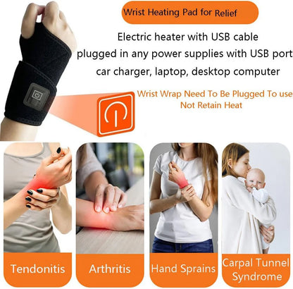 USB Electric Heating Wrist Vibration Strap Massager Three Gear Hot Compress Wrist Support Brace to Relieve Tendonitis