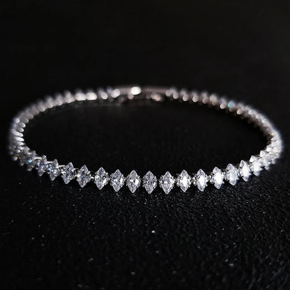 Luxurious Marquise Oval Cut Crystal Silver Color Tennis Bracelets for Women Fashion Accessories Jewelry