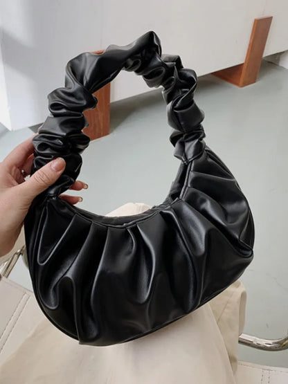 Pleated Fashion Saddle Underarm Handbags for Women TPU Leather Shoulder Dumpling Bags