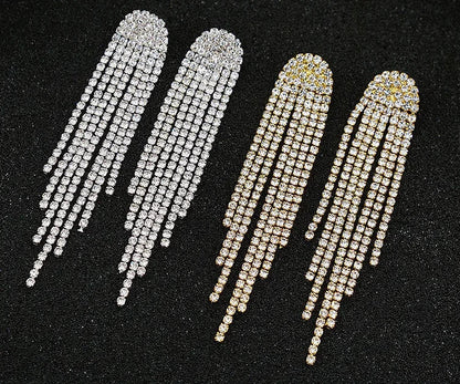 Rhinestone Long Tassel Drop Earrings for Women Girls Silver Gold Black Color Dangle Earrings Jewelry