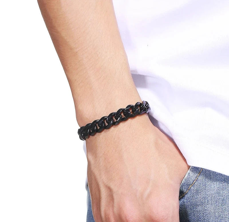 Stainless Steel Cuban Curb Links Chain Bracelets for Men Women Unisex Silver Gold Black Color Jewelry Accessories