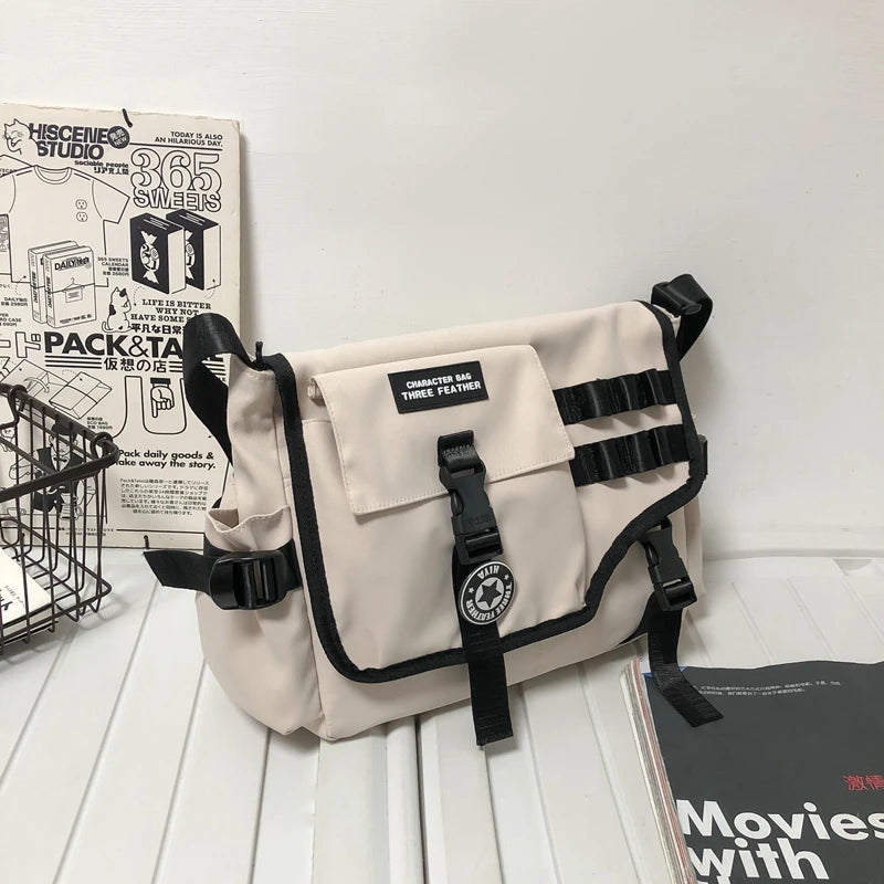 Unisex Nylon Fabric Multi Pockets Large Capacity Shoulder Messenger Bags Shopper Tote School Work Satchels Handbags