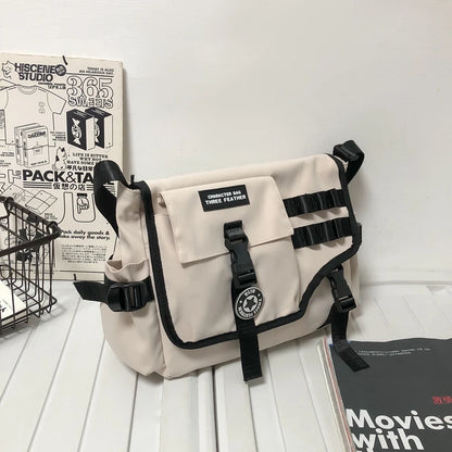 Unisex Nylon Fabric Multi Pockets Large Capacity Shoulder Messenger Bags Shopper Tote School Work Satchels Handbags