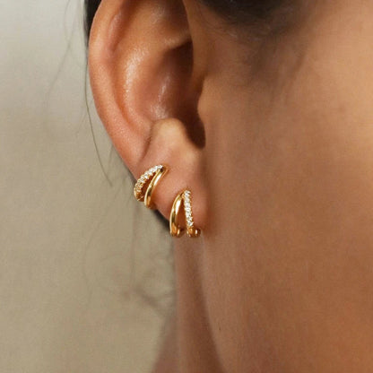 Luxury Double Ring Crystal Huggie Stainless Steel Hoop Earrings for Women Elegant Minimalist Style Jewelry Accessories