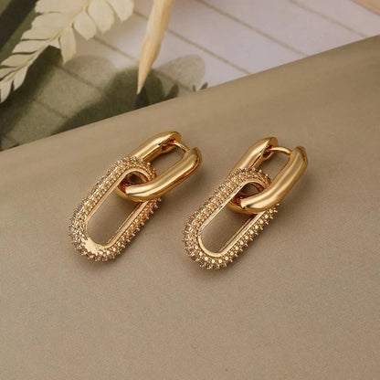 Modern Double Loop Design Shiny Crystal Hoop Stainless Steel Earrings for Women Beautiful Dangle Charm Jewelry Accessories