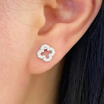 Exquisite Crystal Four Leaf Clover 925 Sterling Silver Stud Earrings for Women Fine Jewelry Accessories