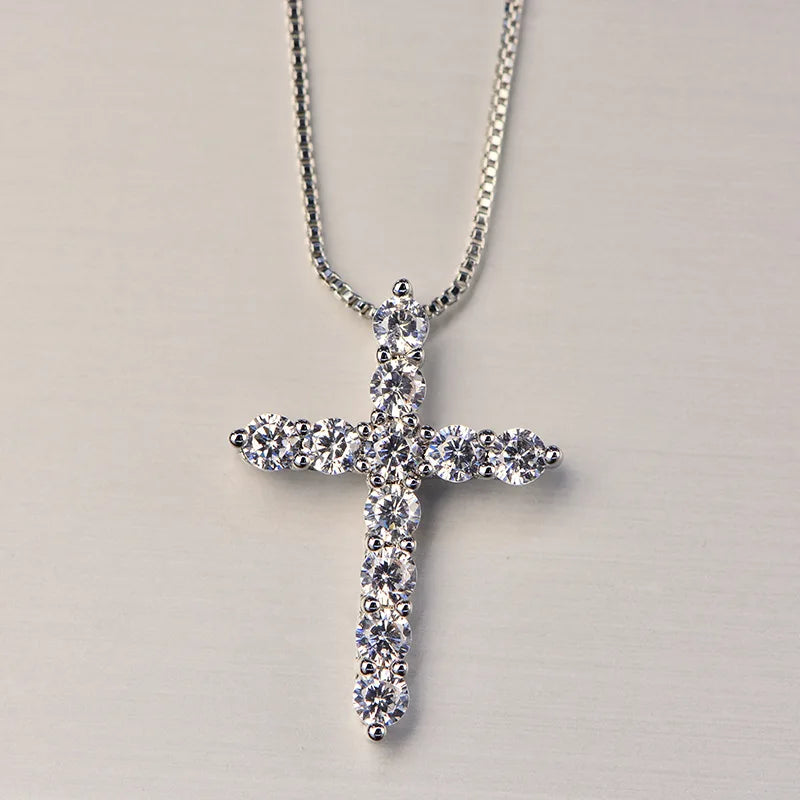 Luxury 925 Sterling Silver Crystal Cross Pendant Necklace for Women and Men Shiny Classic Fashion Jewelry Accessories