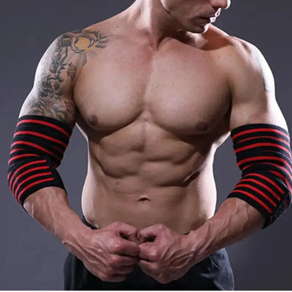 Long Elbow Guard Wrap Strap Pad for Sports Gym Bench Press Weightlifting Winding Pressure Protective Gear Equipment Booster Stripes