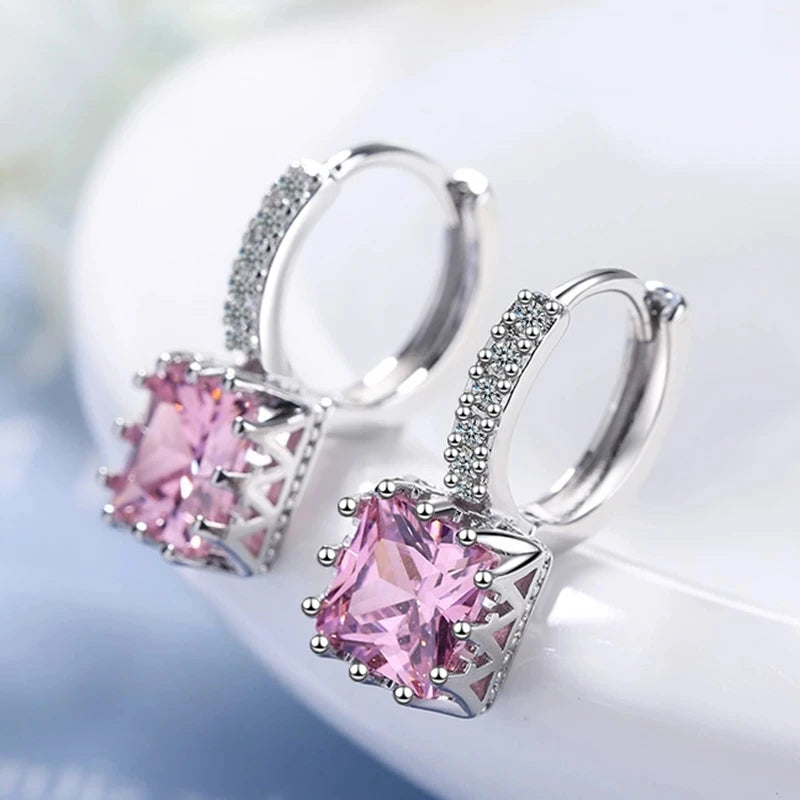 Luxury Princess Square Crystal Drop Earrings for Women Trendy Jewelry Accessories