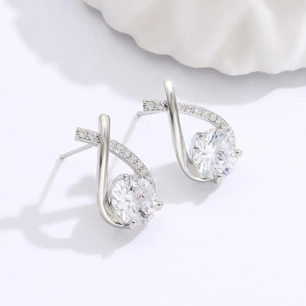 Modern Fashion Crystal Cross Fishtail Stud Earrings for Women Girls Elegant Jewelry Accessories
