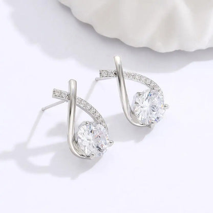 Modern Fashion Crystal Cross Fishtail Stud Earrings for Women Girls Elegant Jewelry Accessories