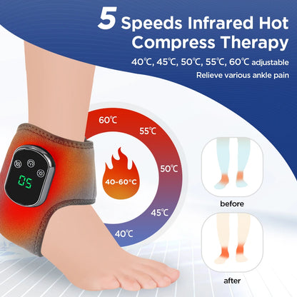 Infrared Electric Vibration Hot Compress Therapy Ankle Foot Massager Support Brace for Joint Sprain Pain Relief