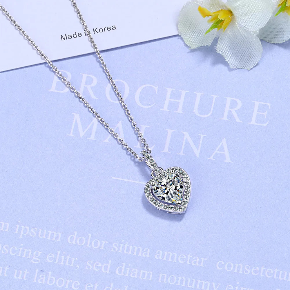 Ultra Luxurious Crystal Heart Pendant 925 Sterling Silver Necklaces for Women Fancy Jewelry Accessories