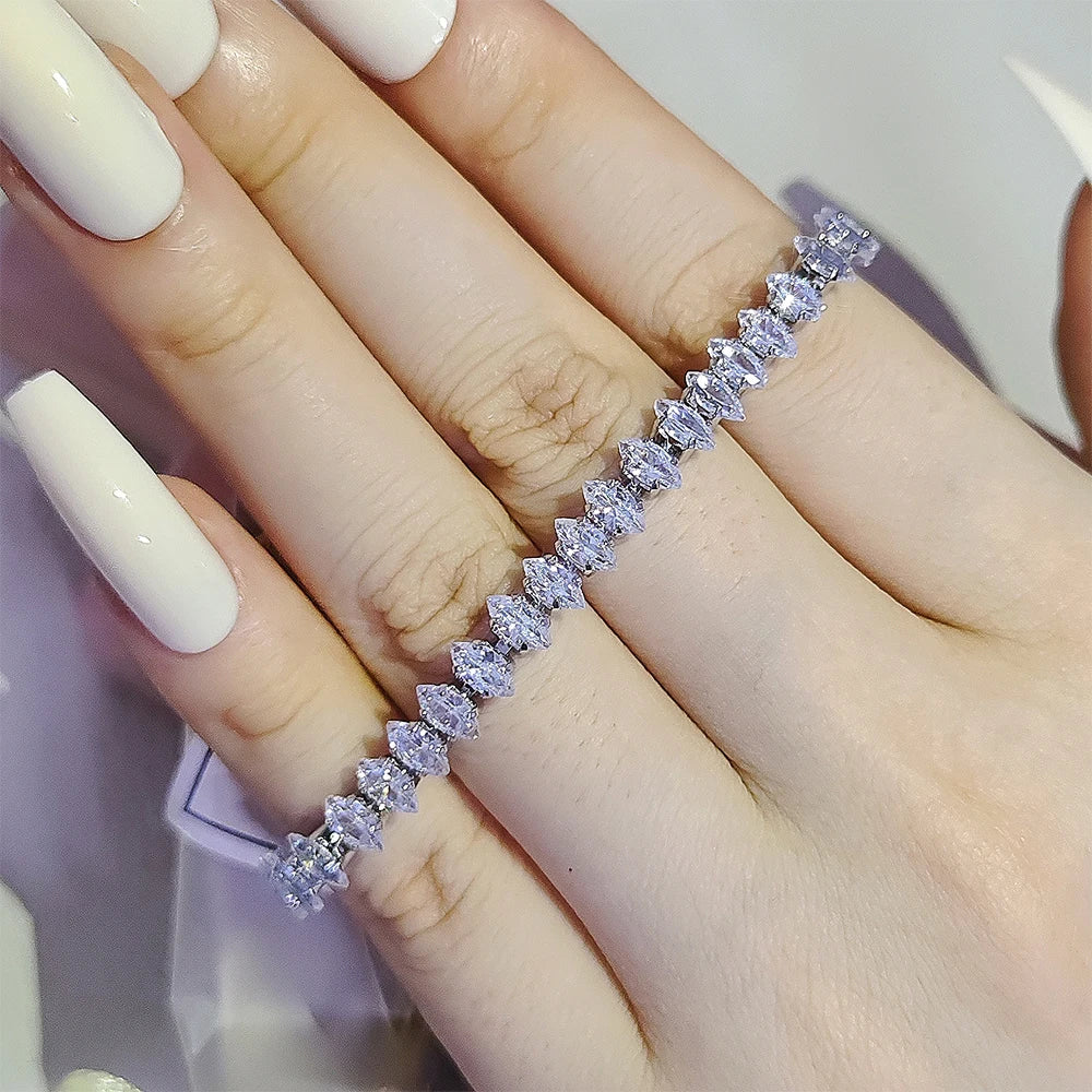 Luxurious Marquise Oval Cut Crystal Silver Color Tennis Bracelets for Women Fashion Accessories Jewelry