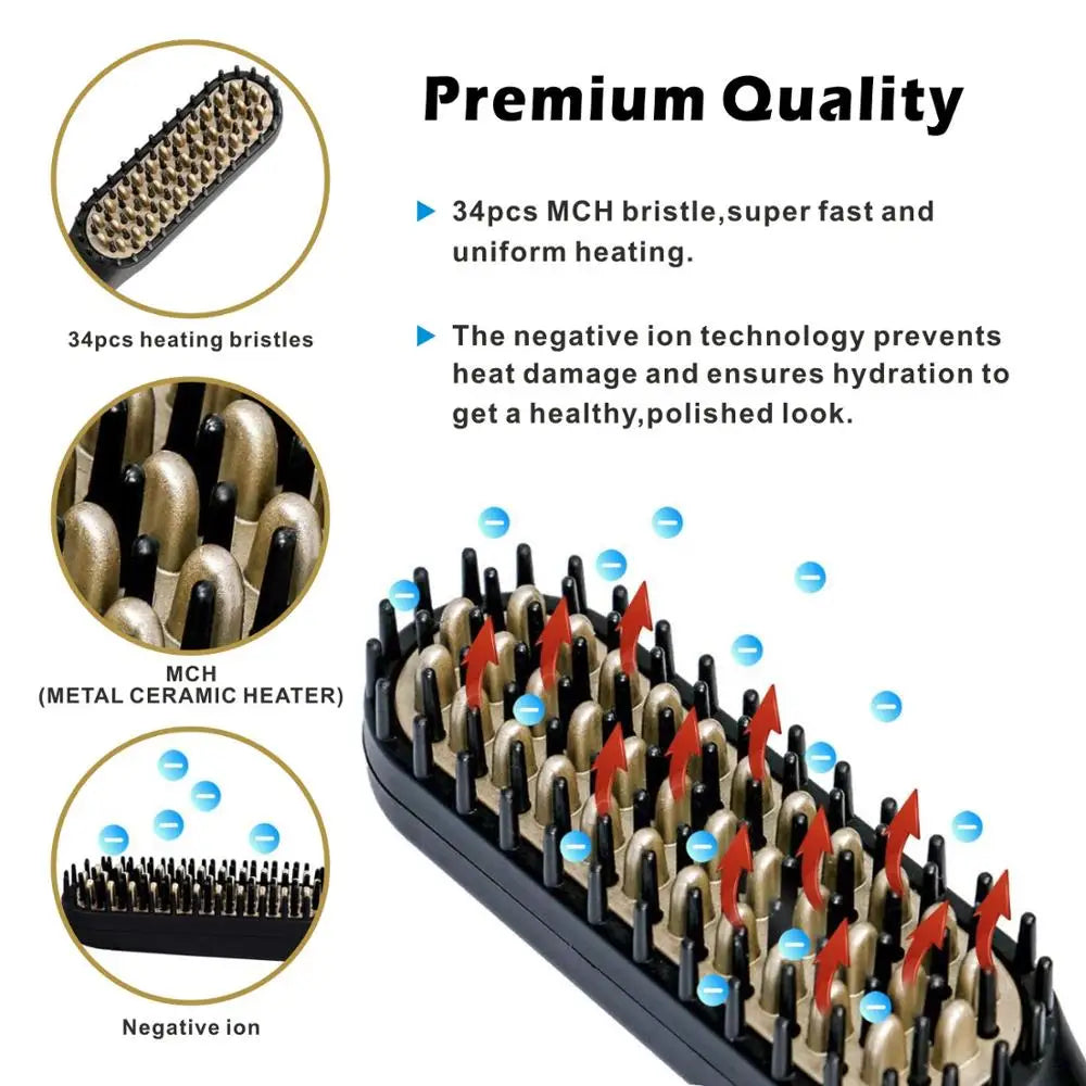 Electric Professional Beard Hair Straightener Comb Brush Hair Straightening Multifunctional Hair Curler Fast Heating Styling Tool