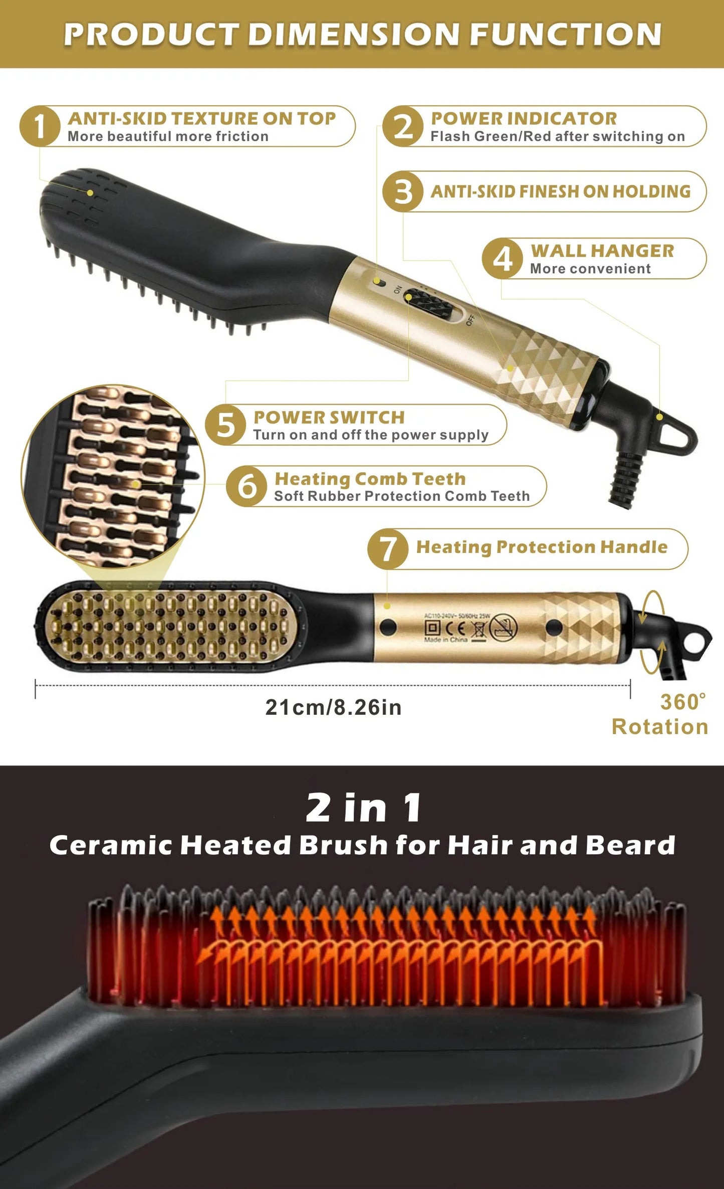 Electric Professional Beard Hair Straightener Comb Brush Hair Straightening Multifunctional Hair Curler Fast Heating Styling Tool