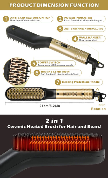 Electric Professional Beard Hair Straightener Comb Brush Hair Straightening Multifunctional Hair Curler Fast Heating Styling Tool
