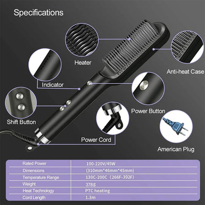 Electric Intelligent Temperature Control Ceramic Hair Straightener Brush Professional Fashion Fast Heating for Perfectly Straight Hair