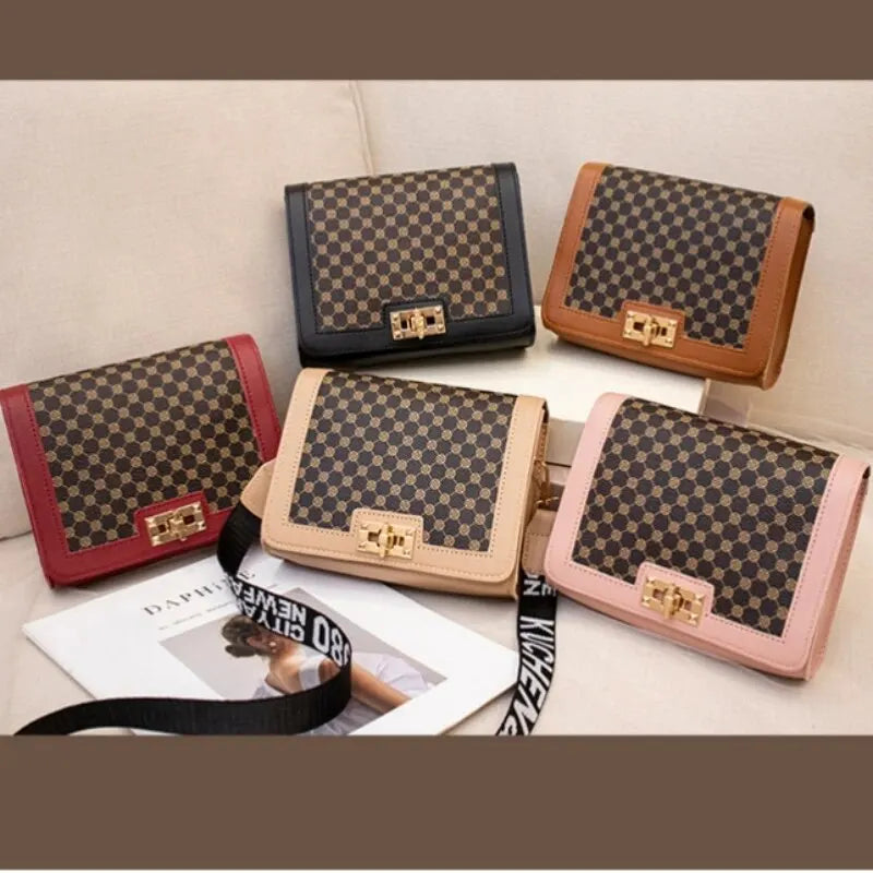 Luxury Vintage Plaid Shoulder Leather Handbag Purse for Women Small Messenger Crossbody Bag Great Gift