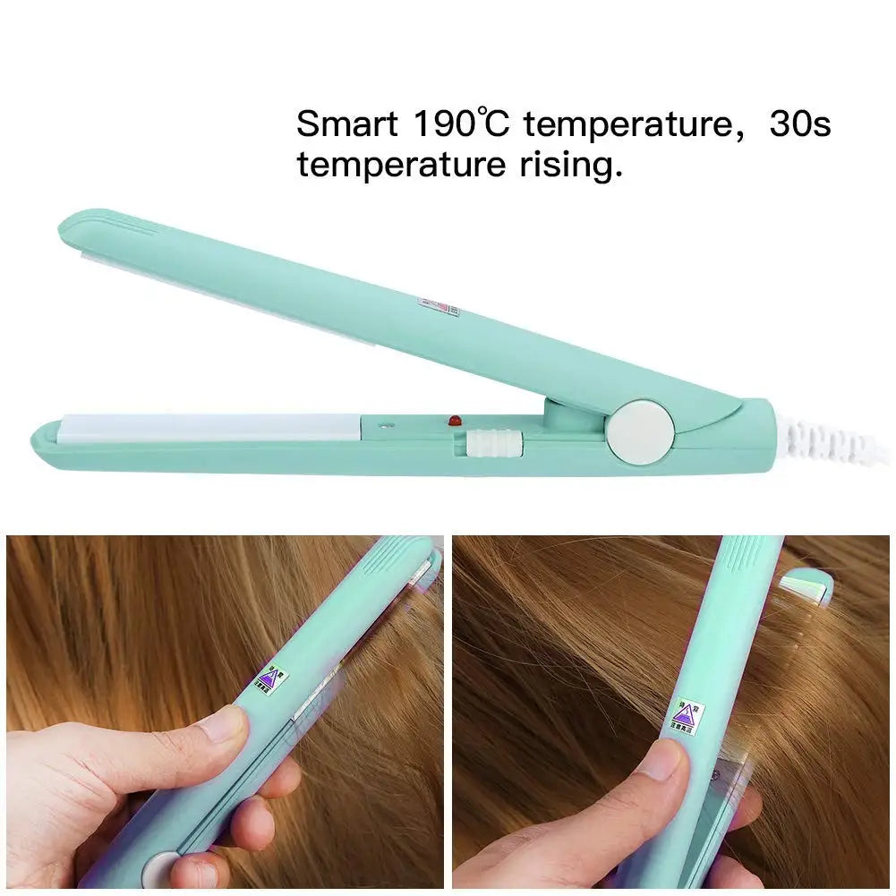 Portable Mini Ceramic Hair Straightener Flat Iron Curling Iron Dual-Use Curler Styling Care for Traveling