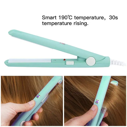 Portable Mini Ceramic Hair Straightener Flat Iron Curling Iron Dual-Use Curler Styling Care for Traveling