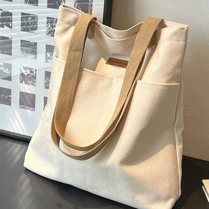 Stylish Convenient Practical Women's Tote Shoulder Handbag Canvas Sewing Thread Large Capacity Bags