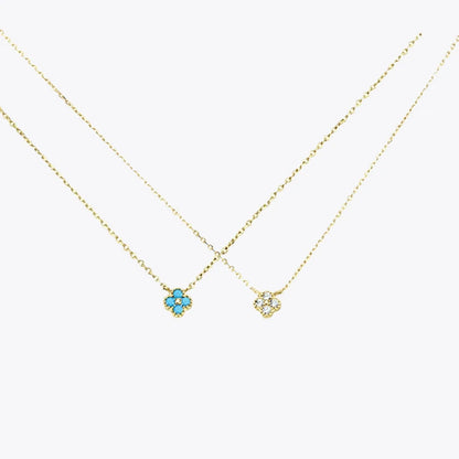 Luxury Dainty 925 Sterling Silver Turquoise Crystals Four Leaf Clover Pendant Necklaces for Women Petal Patter Popular Jewelry