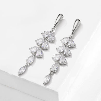 Luxury Leaf Flower Crystal Tassel Earrings for Women Girls Fashion Clear Zirconia Jewelry