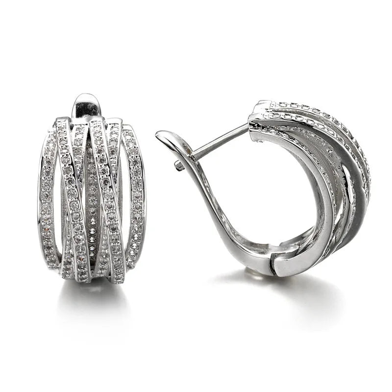 Luxury Crystal Weave Cross Hoop Earrings for Women Fashion Statement Trendy Jewelry Accessories