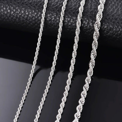 High Quality 925 Sterling Silver Rope Chain Necklace for Men Women Fashion Chain Necklace 2mm/3mm/4mm Width